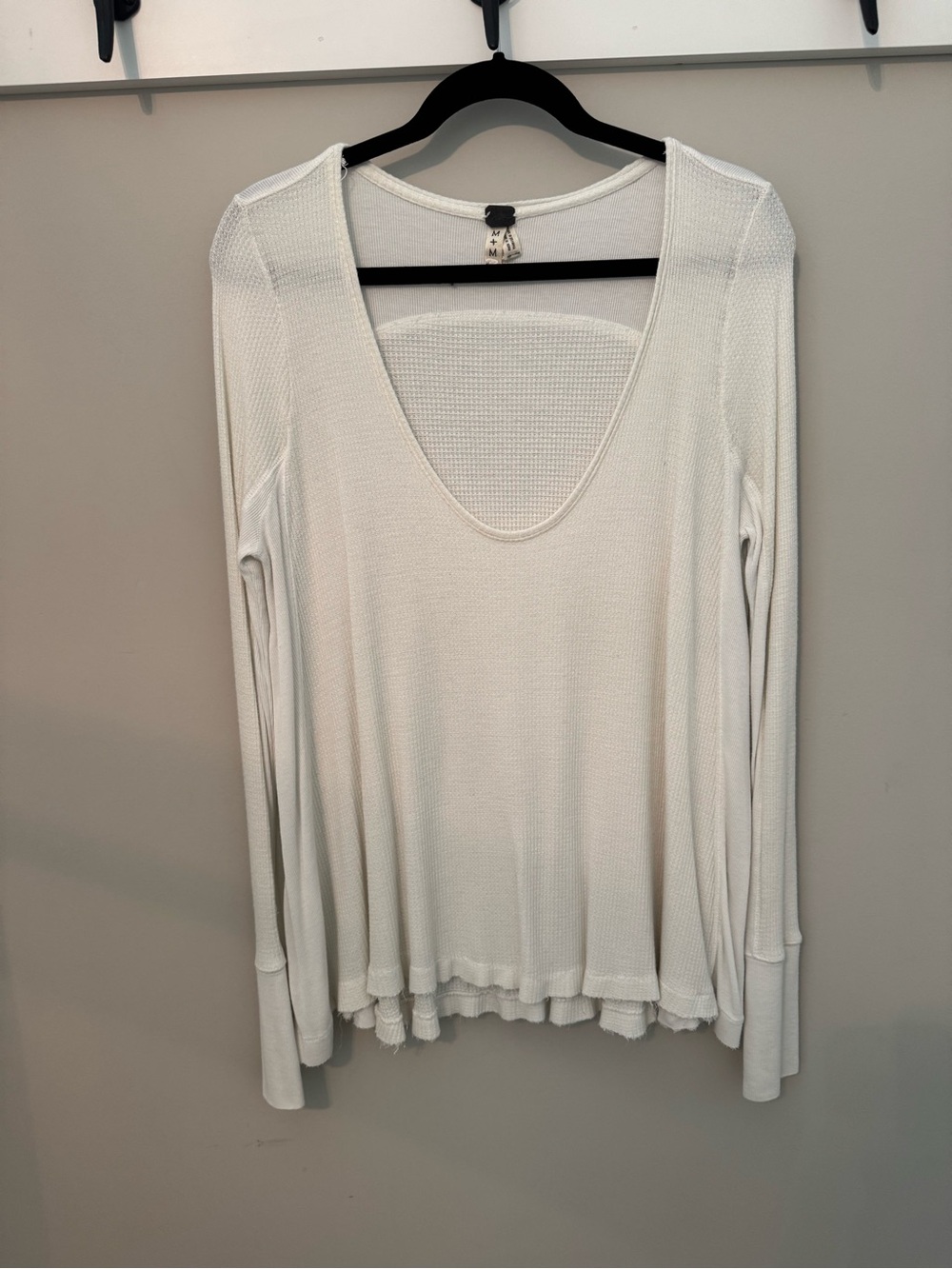 We The Free White / Cream Waffle Knit Scoop Neck Long Sleeve Top
